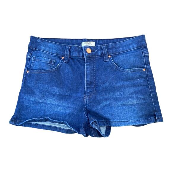 Forever 21 High Rise Dark Wash Stretch Jean Shorts Women's Size 28 - Picture 1 of 4